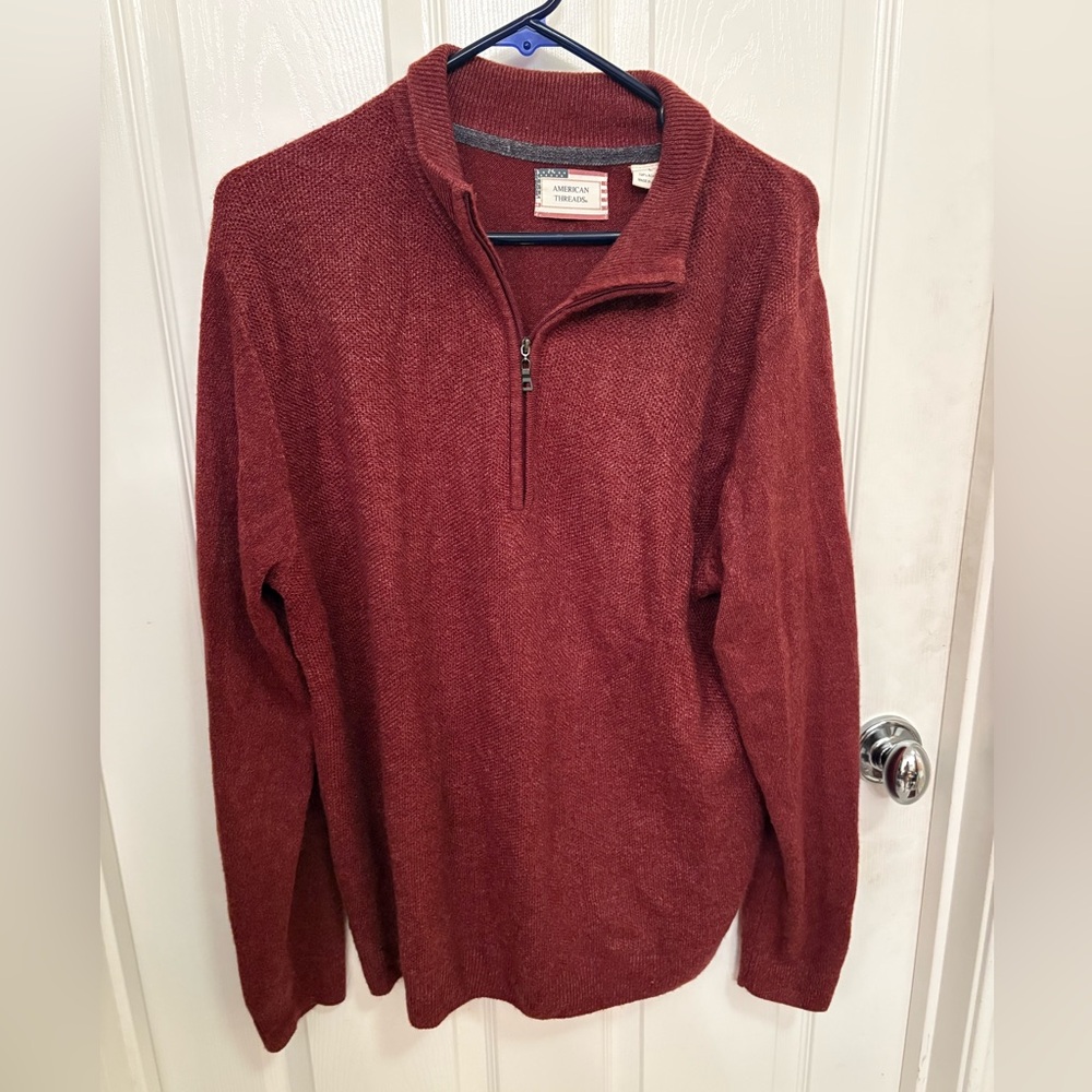 American Threads Men's Burgundy Zip-Up Sweater Size Large